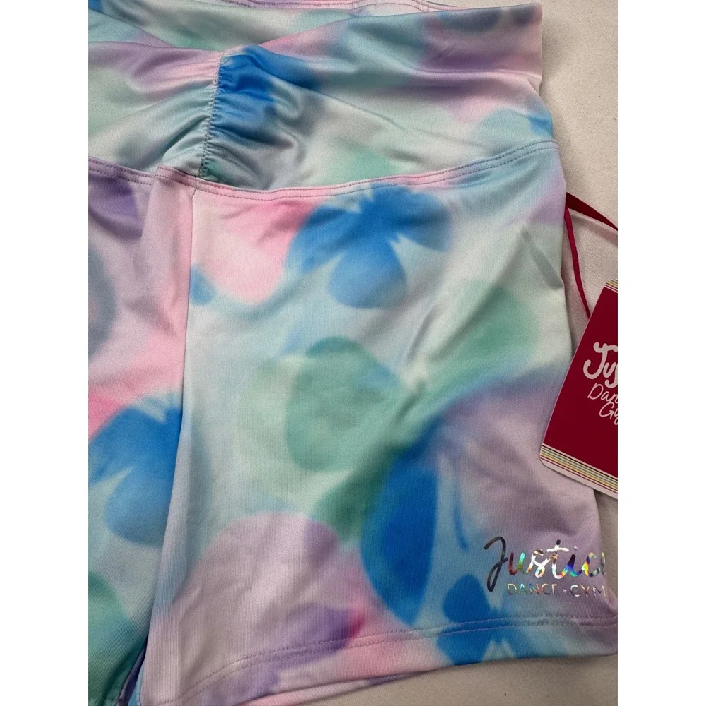 Justice Girl XL 16/18 Cloud Dye Purple Tie Dye Dance Gym Shorts Butterfly